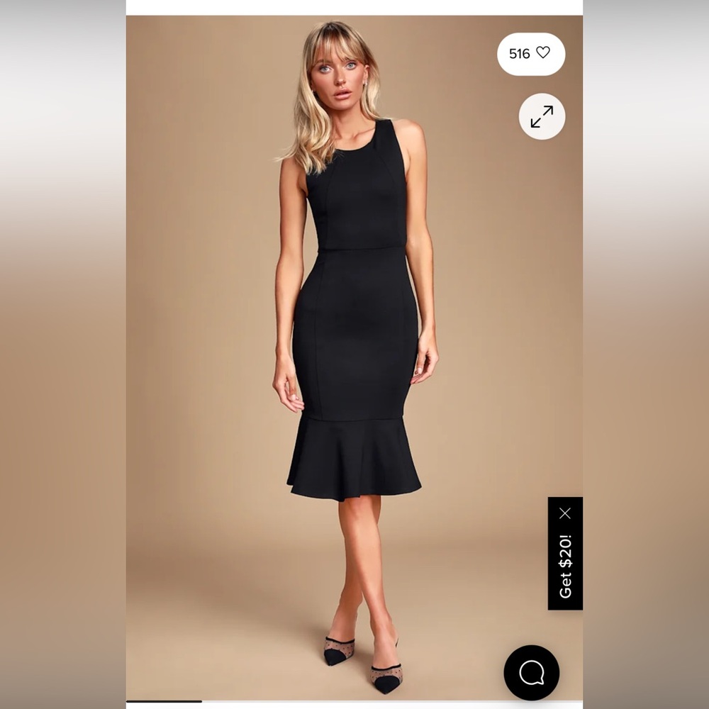 Lulu's Bring the Bubbly Black Trumpet Hem Midi Dress